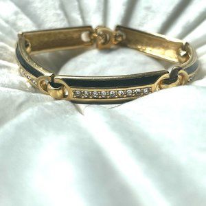 VTG CHRISTIAN DIOR Signed Gold & Black Enamel Bracelet, Authentic